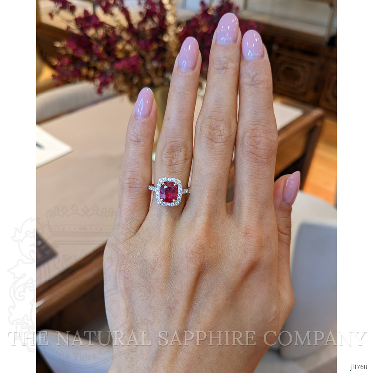 2.12 Ct. Ruby and Natural Diamond Pave Ring, 18K White & Yellow