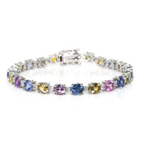 14.36 Ct.Tw.Total Carat Weight Multi Color Sapphire and Natural Diamond Tennis/Line Bracelet, 14K White Gold Video