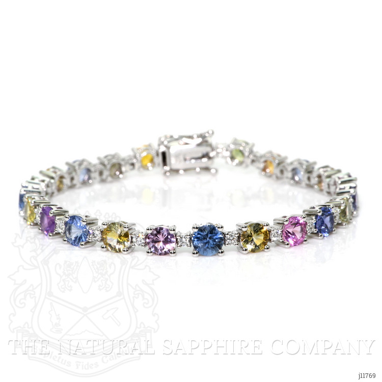 14.36 Ct.Tw. Multi Color Sapphire and Natural Diamond Tennis/Line Bracelet, 14K White Gold