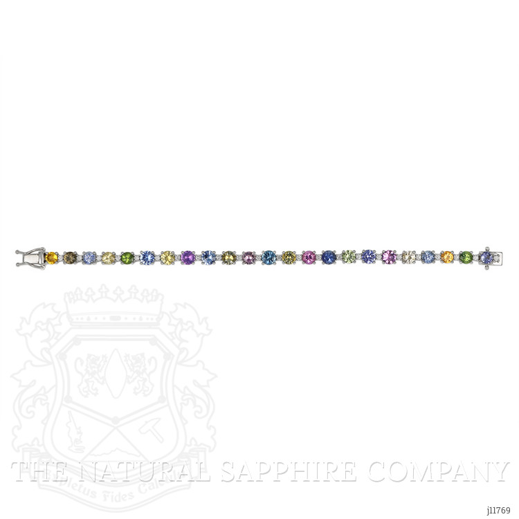 14.36 Ct.Tw. Multi Color Sapphire and Natural Diamond Tennis/Line Bracelet, 14K White Gold