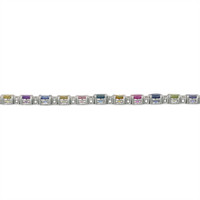 14.36 Ct.Tw.Total Carat Weight Multi Color Sapphire and Natural Diamond Tennis/Line Bracelet, 14K White Gold Image