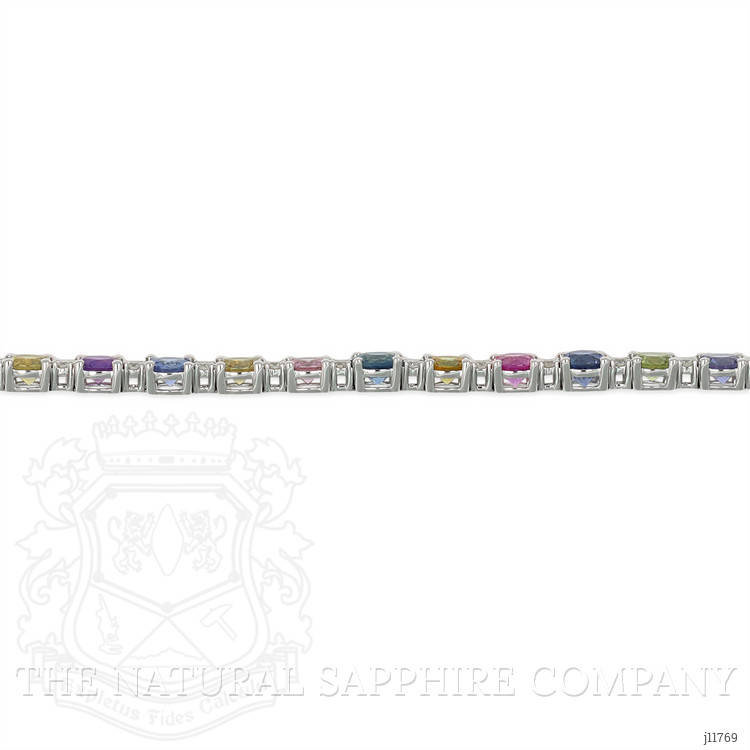 14.36 Ct.Tw. Multi Color Sapphire and Natural Diamond Tennis/Line Bracelet, 14K White Gold