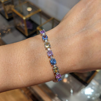 14.36&nbsp;Ct.Tw.Total Carat Weight Multi Color Sapphire and Natural Diamond Tennis/Line Bracelet, 14K White Gold Life Style