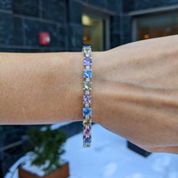 14.36&nbsp;Ct.Tw.Total Carat Weight Multi Color Sapphire and Natural Diamond Tennis/Line Bracelet, 14K White Gold Life Style