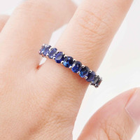 6.41 Ct. Blue Sapphire Accent Stones Ring, 18K Yellow Gold Image