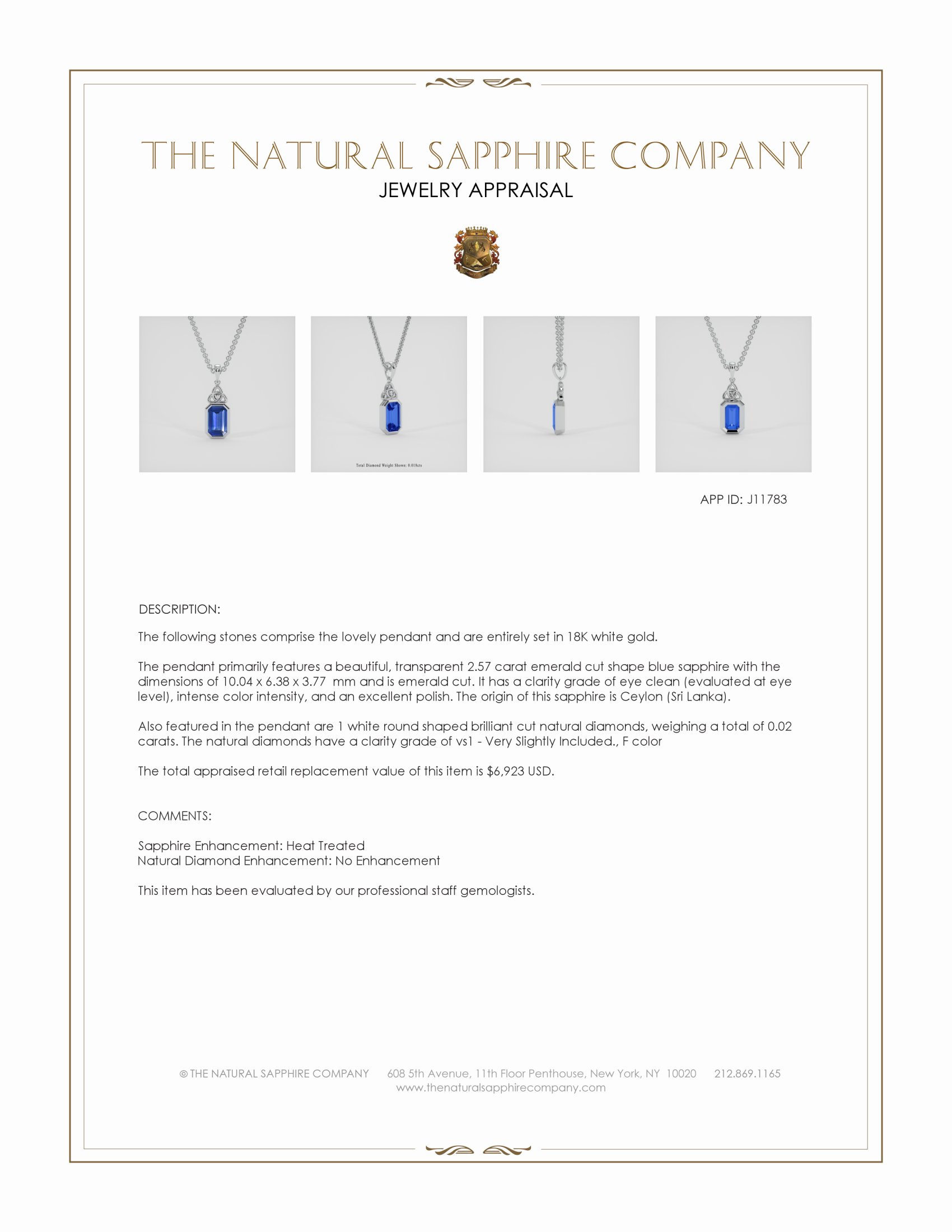 2.57 Ct. Blue Sapphire and Natural Diamond Bezel Pendant, 18K White Gold