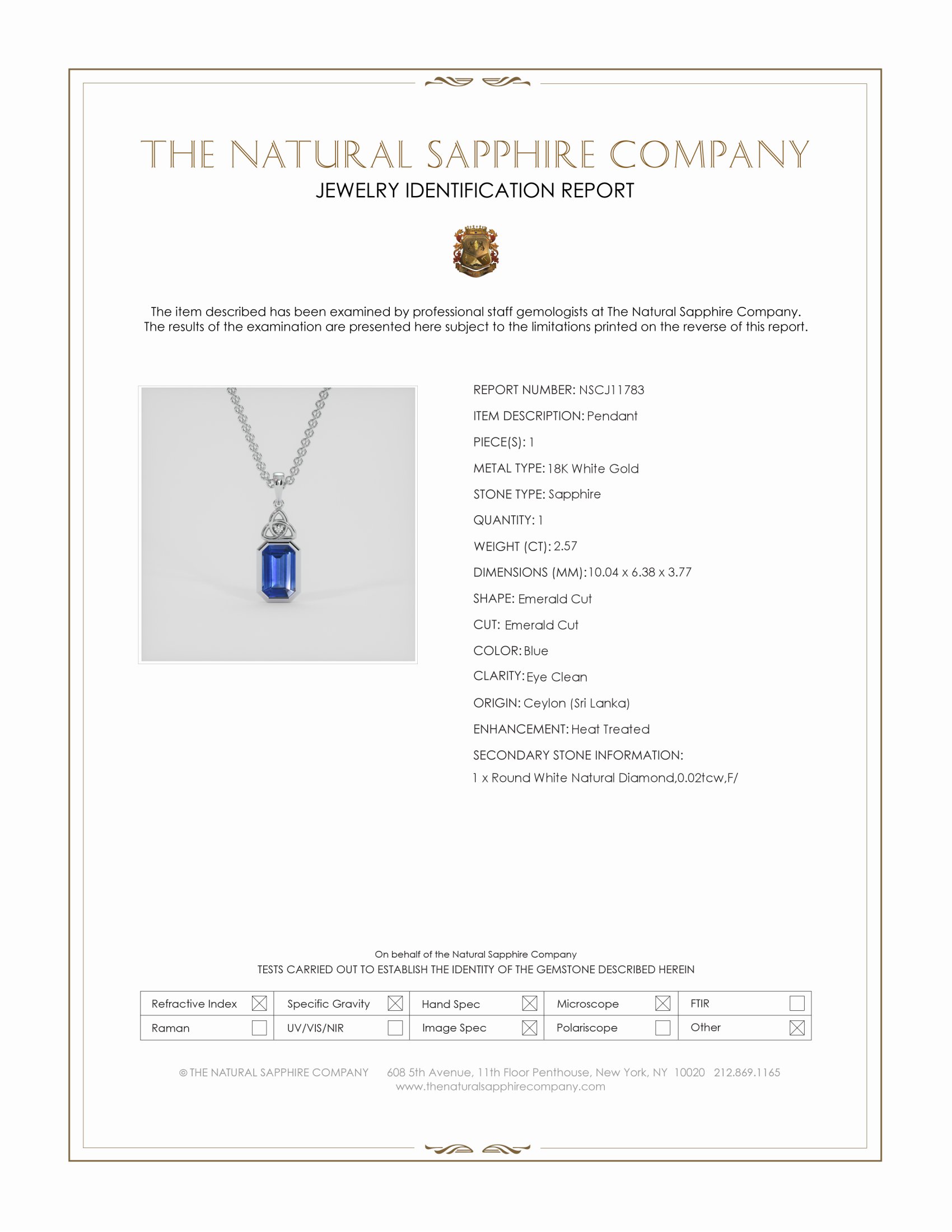 2.57 Ct. Blue Sapphire and Natural Diamond Bezel Pendant, 18K White Gold