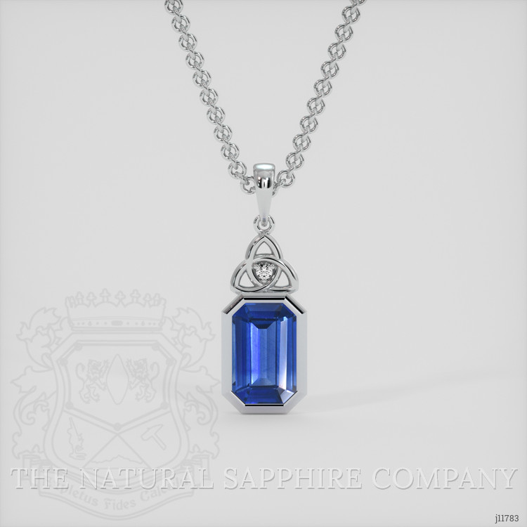 2.57 Ct. Blue Sapphire and Natural Diamond Bezel Pendant, 18K White Gold