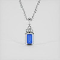 2.57 Ct. Blue Sapphire and Natural Diamond Bezel Pendant, 18K White Gold Image
