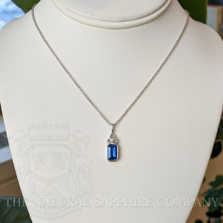 2.57 Ct. Blue Sapphire and Natural Diamond Bezel Pendant, 18K White Gold