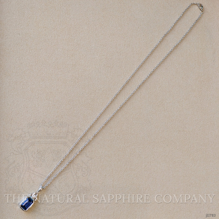 2.57 Ct. Blue Sapphire and Natural Diamond Bezel Pendant, 18K White Gold