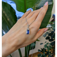 2.57 Ct. Blue Sapphire and Natural Diamond Bezel Pendant, 18K White Gold Life Style