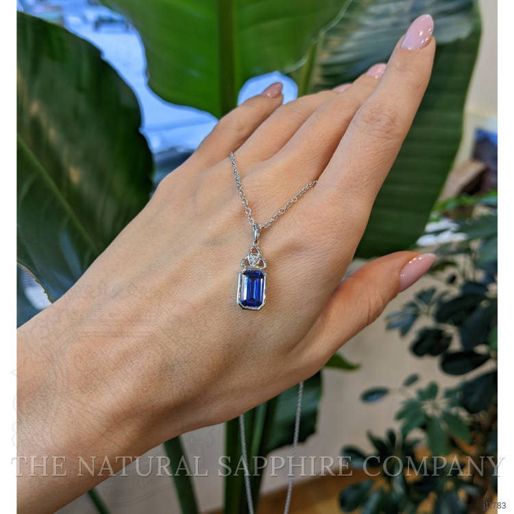 2.57 Ct. Blue Sapphire and Natural Diamond Bezel Pendant, 18K White Gold