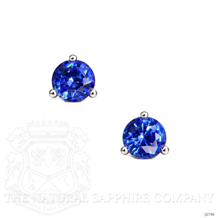 0.90 Ct.Tw. Blue Sapphire Studs Earrings, 14K White Gold