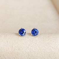 0.90&nbsp;Ct.Tw.Total Carat Weight Blue Sapphire Studs Earrings, 14K White Gold Life Style