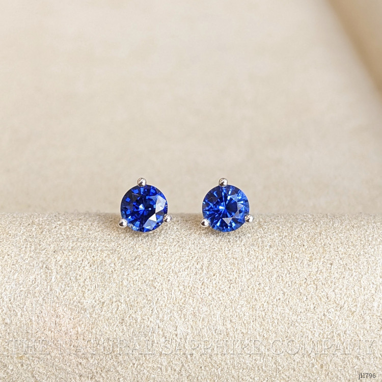 0.90 Ct.Tw. Blue Sapphire Studs Earrings, 14K White Gold