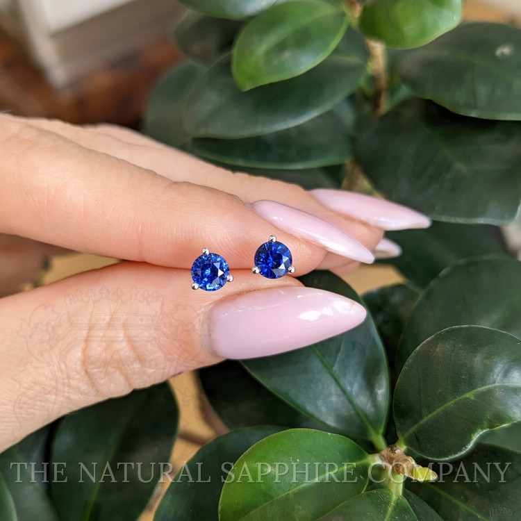 0.90 Ct.Tw. Blue Sapphire Studs Earrings, 14K White Gold