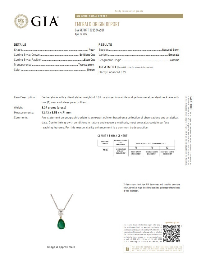3.04 Ct. Emerald and Natural Diamond Accent Stones Necklace, Platinum & 18K Yellow