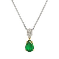 3.04 Ct. Emerald and Natural Diamond Accent Stones Necklace, Platinum & 18K Yellow Video
