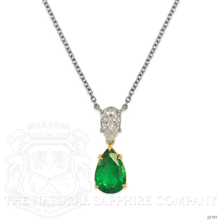 3.04 Ct. Emerald and Natural Diamond Accent Stones Necklace, Platinum & 18K Yellow