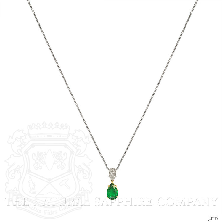 3.04 Ct. Emerald and Natural Diamond Accent Stones Necklace, Platinum & 18K Yellow