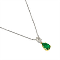 3.04 Ct. Emerald and Natural Diamond Accent Stones Necklace, Platinum & 18K Yellow Image