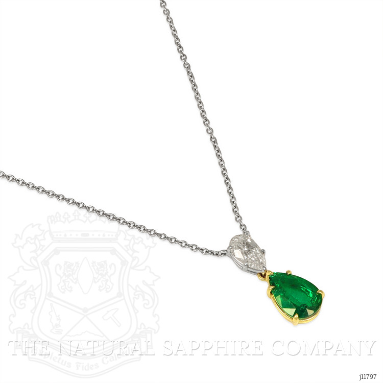 3.04 Ct. Emerald and Natural Diamond Accent Stones Necklace, Platinum & 18K Yellow
