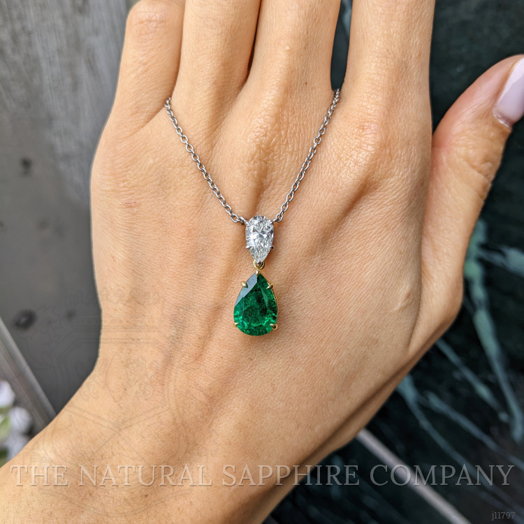 3.04 Ct. Emerald and Natural Diamond Accent Stones Necklace, Platinum & 18K Yellow