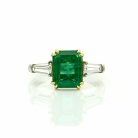 3.11 Ct. Emerald and Natural Diamond Three Stone Ring, Platinum & 18K Yellow Video