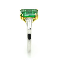 3.11 Ct. Emerald and Natural Diamond Three Stone Ring, Platinum & 18K Yellow Image