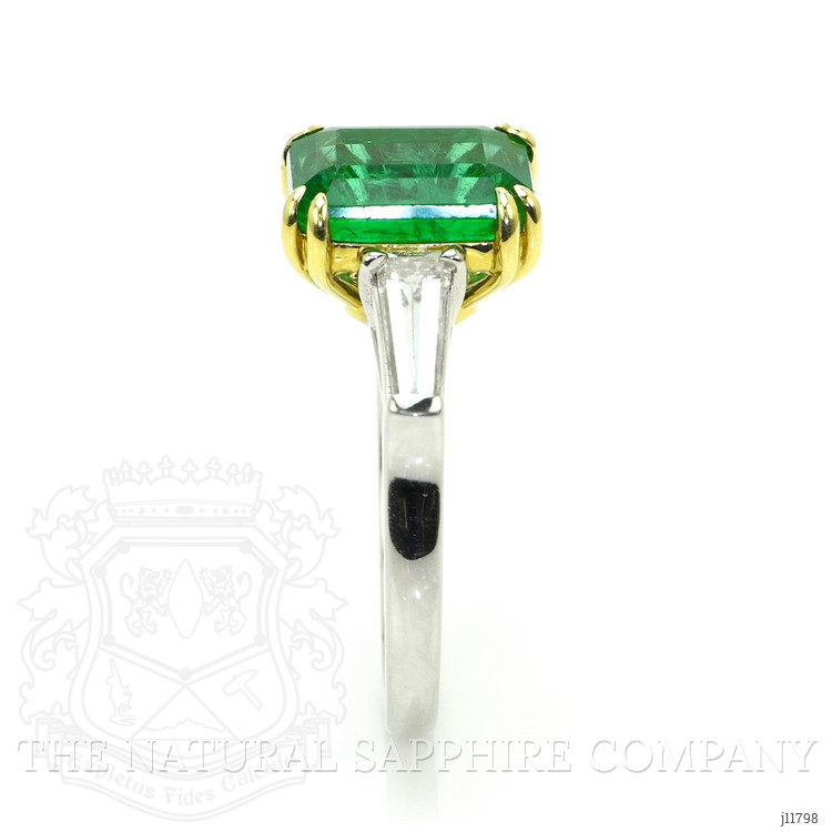 3.11 Ct. Emerald and Natural Diamond Three Stone Ring, Platinum & 18K Yellow