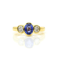 1.04 Ct. Violet Tanzanite and Natural Diamond Three Stone Ring, 14K Yellow Gold Video