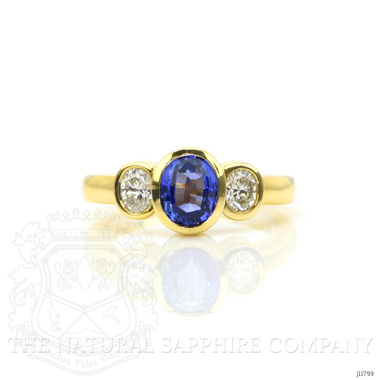 1.04 Ct. Violet Tanzanite and Natural Diamond Three Stone Ring, 14K Yellow Gold