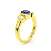 1.04 Ct. Violet Tanzanite and Natural Diamond Three Stone Ring, 14K Yellow Gold Image
