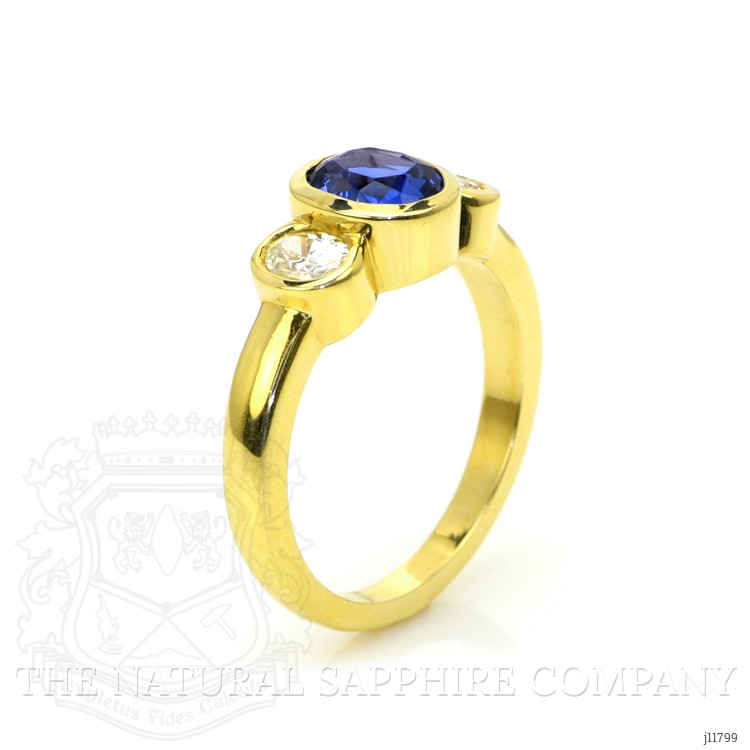 1.04 Ct. Violet Tanzanite and Natural Diamond Three Stone Ring, 14K Yellow Gold