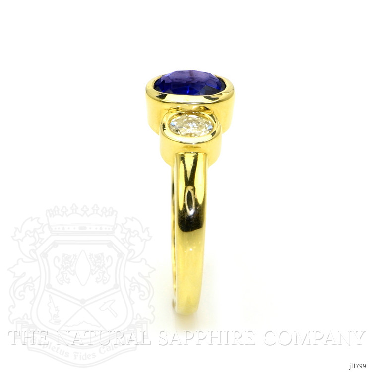 1.04 Ct. Violet Tanzanite and Natural Diamond Three Stone Ring, 14K Yellow Gold
