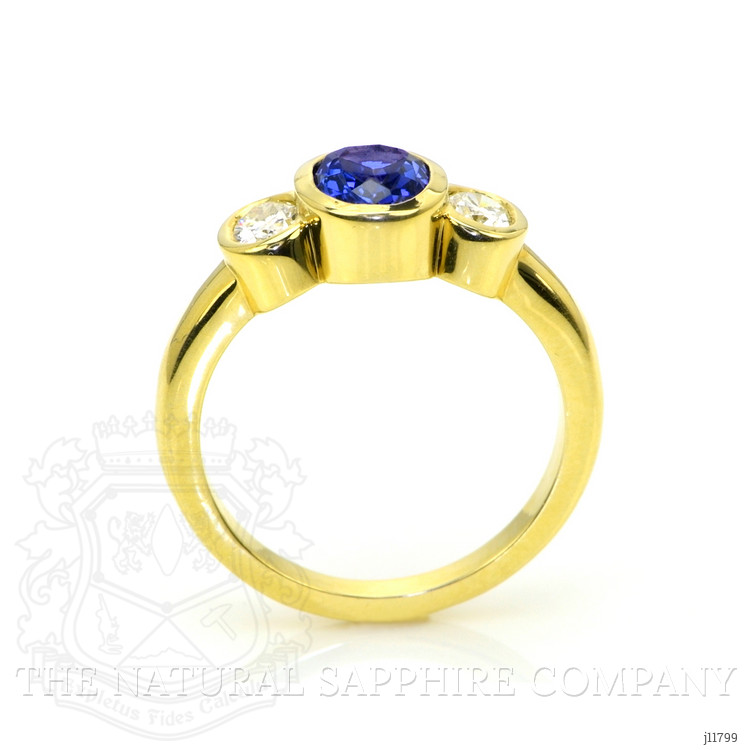 1.04 Ct. Violet Tanzanite and Natural Diamond Three Stone Ring, 14K Yellow Gold