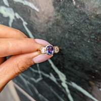 1.04 Ct. Violet Tanzanite and Natural Diamond Three Stone Ring, 14K Yellow Gold Life Style