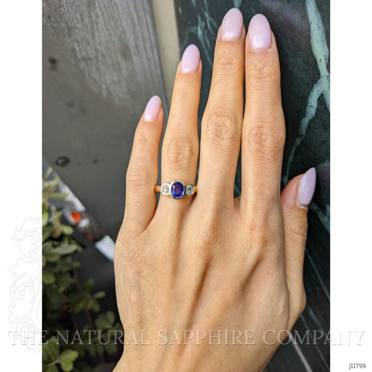 1.04 Ct. Violet Tanzanite and Natural Diamond Three Stone Ring, 14K Yellow Gold