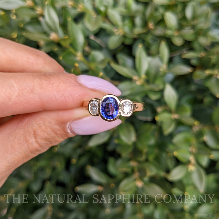 1.04 Ct. Violet Tanzanite and Natural Diamond Three Stone Ring, 14K Yellow Gold