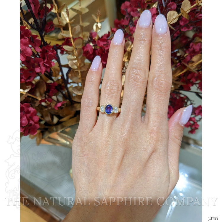 1.04 Ct. Violet Tanzanite and Natural Diamond Three Stone Ring, 14K Yellow Gold