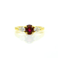 1.14 Ct. Ruby and Natural Diamond Three Stone Ring, 18K Yellow Gold Video