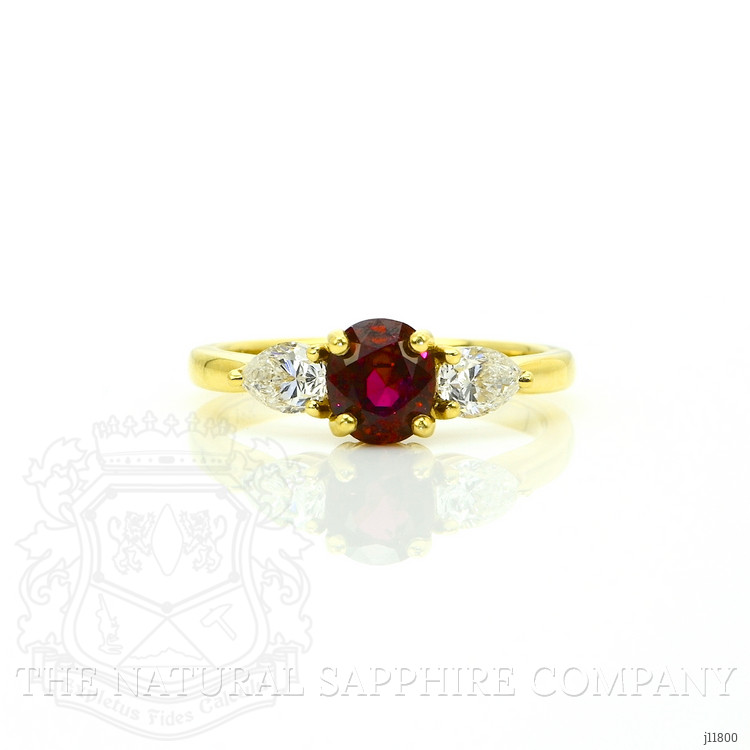 1.14 Ct. Ruby and Natural Diamond Three Stone Ring, 18K Yellow Gold
