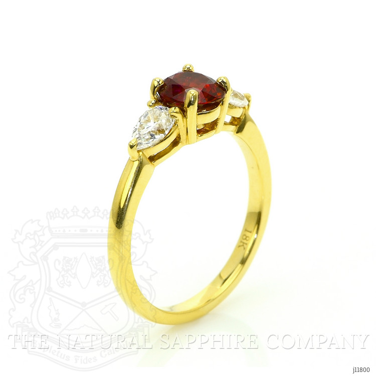 1.14 Ct. Ruby and Natural Diamond Three Stone Ring, 18K Yellow Gold