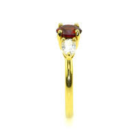 1.14 Ct. Ruby and Natural Diamond Three Stone Ring, 18K Yellow Gold Image