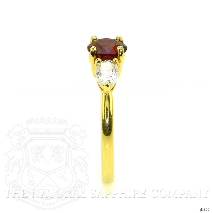 1.14 Ct. Ruby and Natural Diamond Three Stone Ring, 18K Yellow Gold