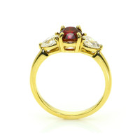 1.14 Ct. Ruby and Natural Diamond Three Stone Ring, 18K Yellow Gold Image