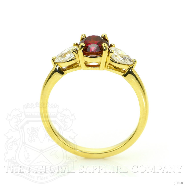 1.14 Ct. Ruby and Natural Diamond Three Stone Ring, 18K Yellow Gold