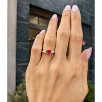 1.14 Ct. Ruby and Natural Diamond Three Stone Ring, 18K Yellow Gold Life Style