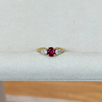 1.14 Ct. Ruby and Natural Diamond Three Stone Ring, 18K Yellow Gold Life Style